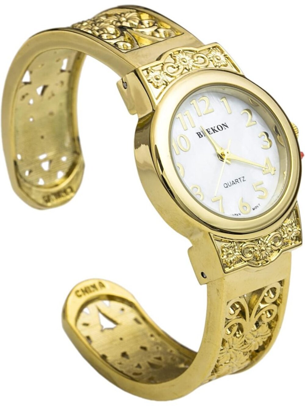 Women's Gold Japanese Quart 28mm Case Elegantly Designed Cuff Bangle Watch - Picture 4 of 6